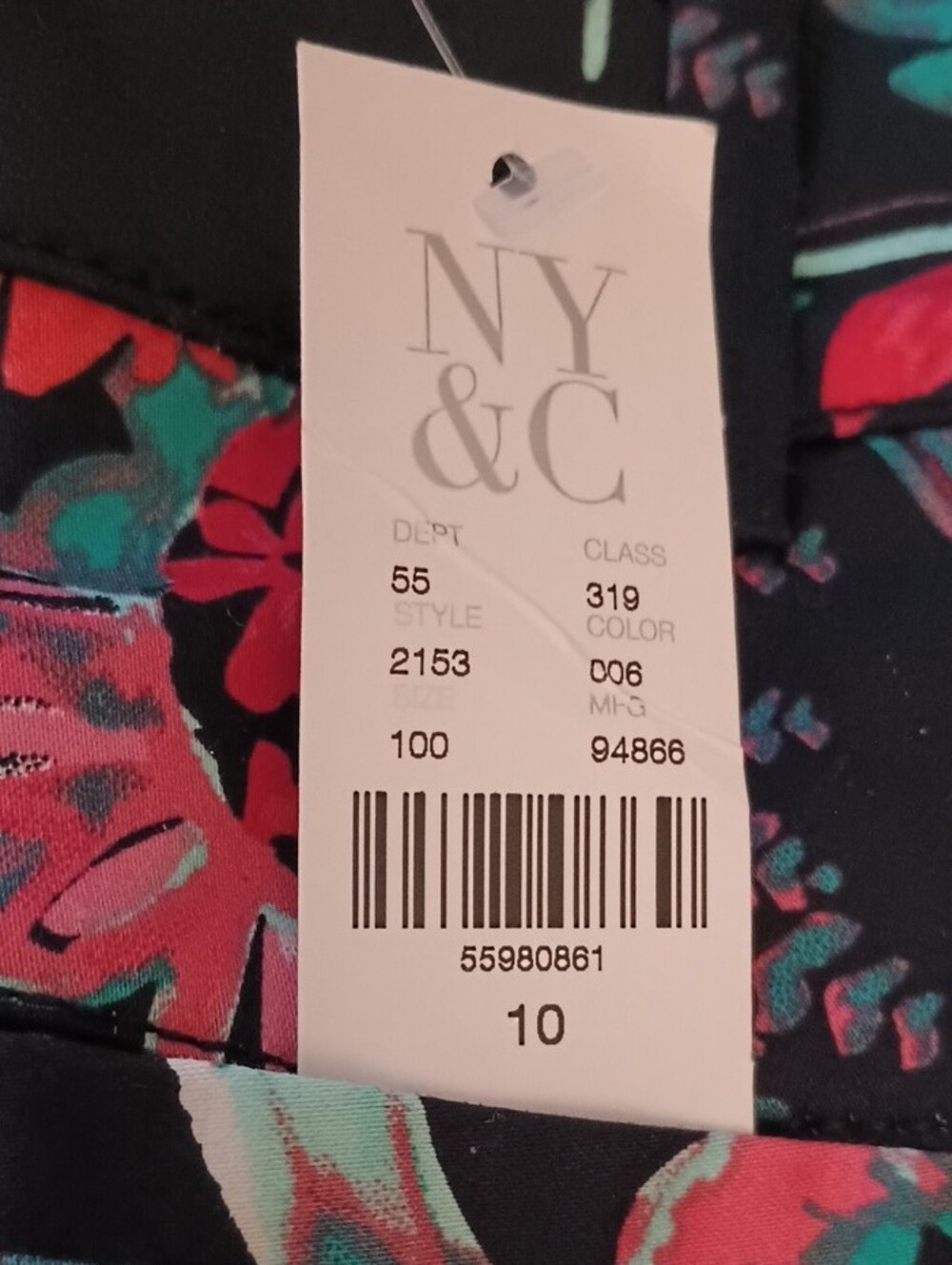 NY&C Women's 10 Floral Print Capri Leggings - Black with Pink & Teal Flowers - Picture 2 of 8